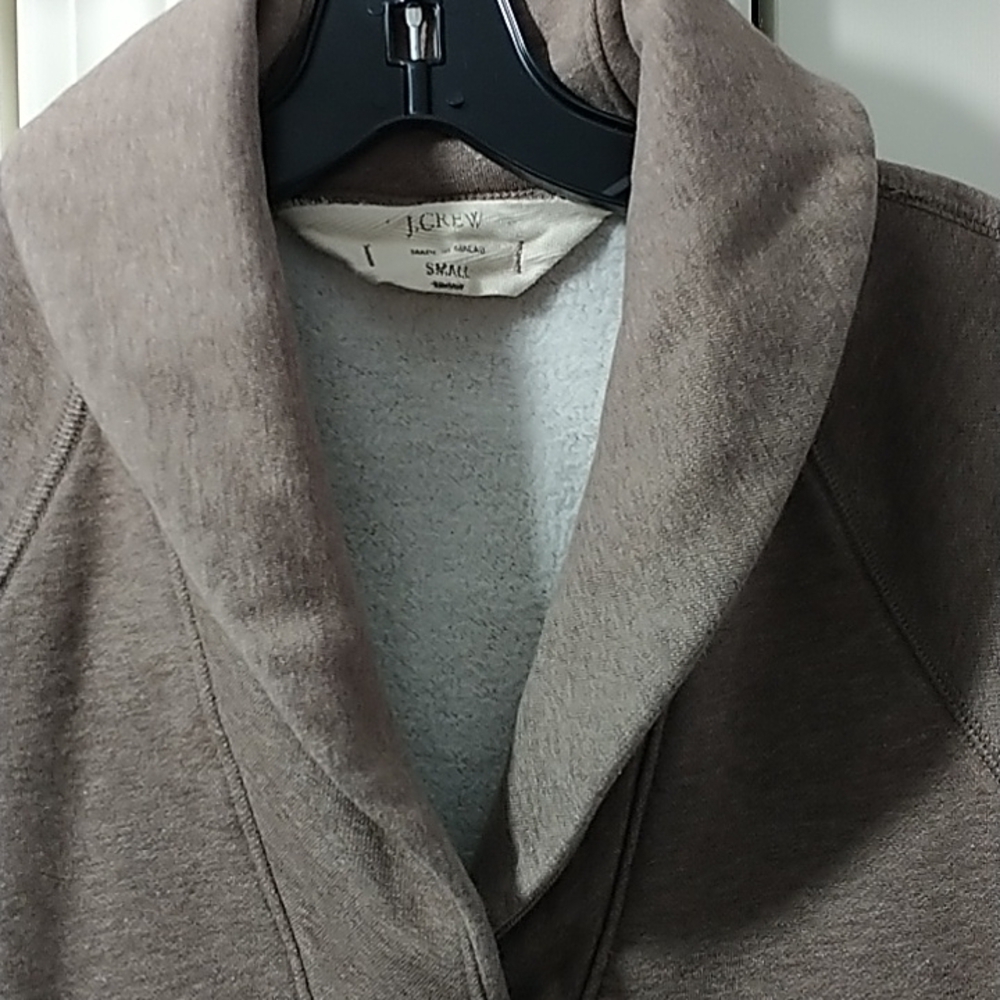 J. Crew Shawl Neck Brown Tones Sweatshirt Pouch Pockets Small - Picture 3 of 10